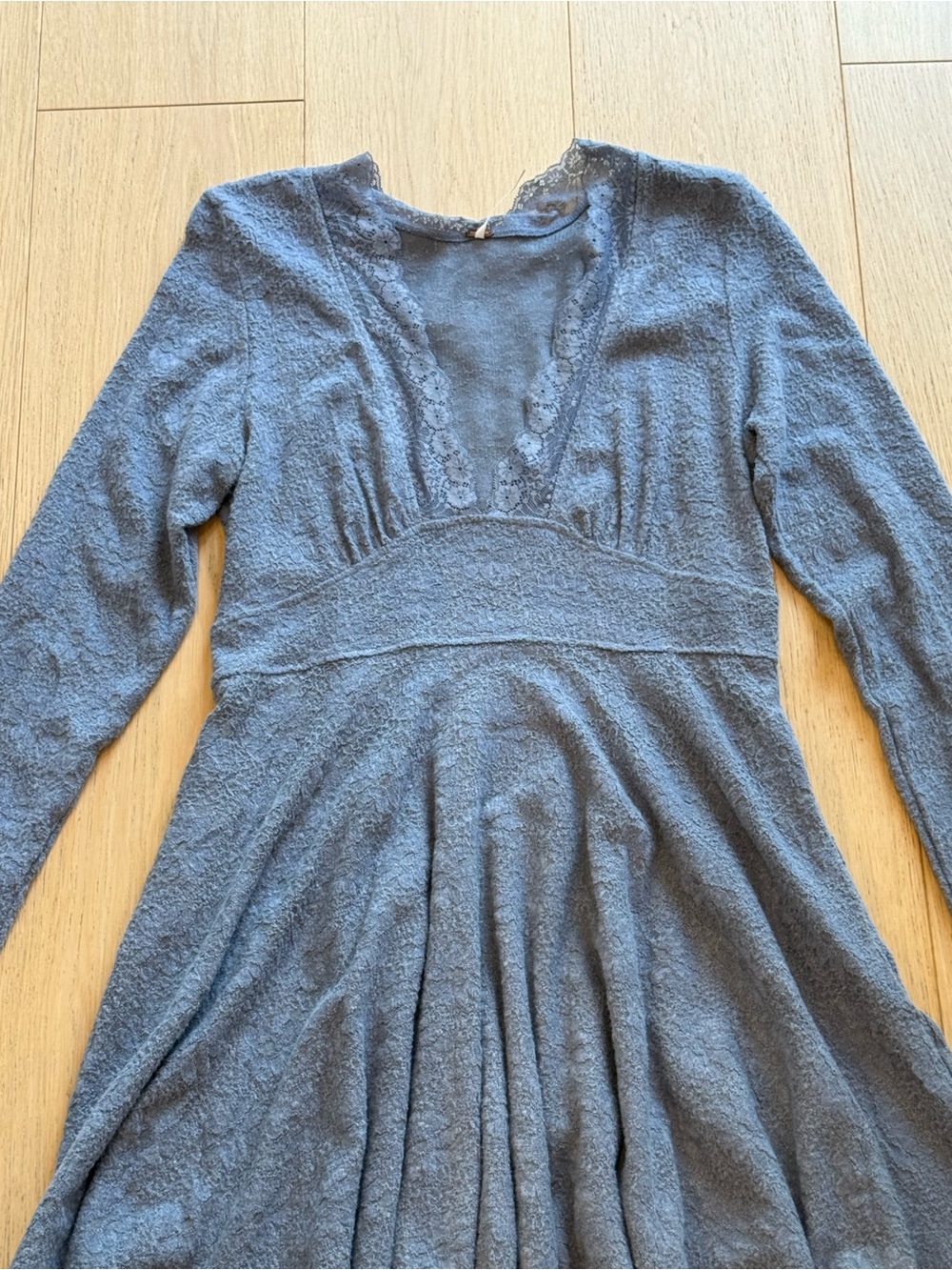 NWOT Free People All Yours Long Sleeve Mini Dress Blue Lace Trim Size M Boho - Picture 5 of 11